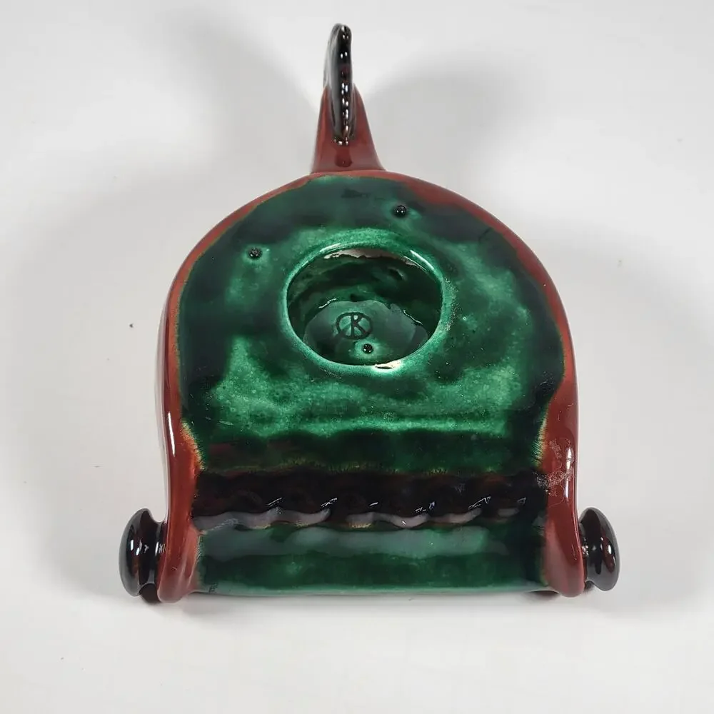 Vintage Green and Brown Spur Ashtray with Handle, Mid-Century Modern Farmhouse